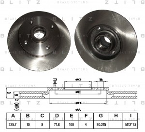 Диск тормозной задний VW Golf/Corrado/Jetta/Passat/Polo/Scirocco/Vento 80- BS011 BS0114 BLITZ
