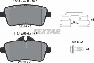 Колодки тормозные MERCEDES ML (W166) (11-),A (W176) (13-) задние (4шт.) TEXTAR 2521502 TEXTAR
