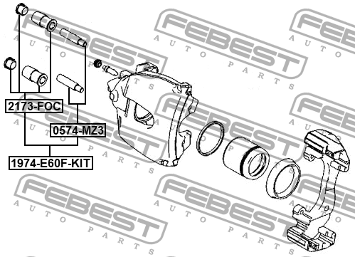 Втулка направляющая суппорта тормозного к-т TOYOTA AVENSIS 1997-2003 1974-E60F-K 1974-E60F-KIT FEBEST