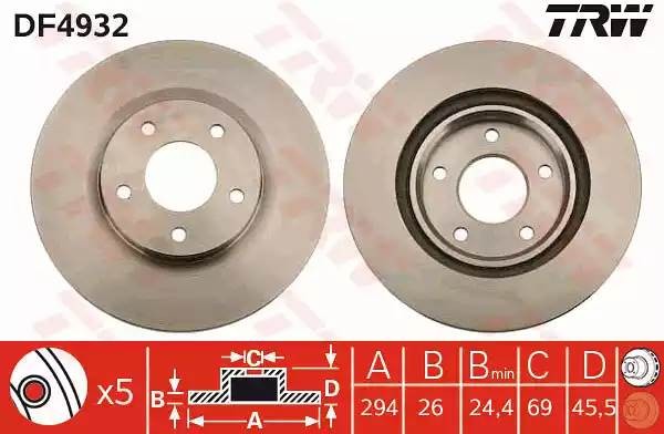 Диск тормозной передний CHRYSLER SEBRING, DODGE CALIBER, JEEP COMPASS DF4932 DF4932 TRW