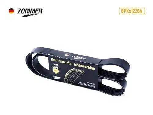 Ремень 1226 (8PK) генератора КАМАЗ, ПАЗ дв. Cummins поликлиновый EPDM 8PK1226A ZOMMER