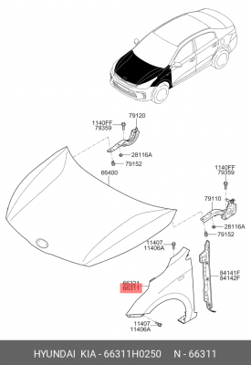 Крыло переднее левое HYUNDAI/KIA 66311H0250 HYUNDAI KIA