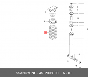 Пружина SSANGYONG Rexton (02-) (М/Т) стойки задней левая/правая (1шт.) OE 4512008100 SSANG YONG
