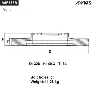 Диск тормозной пер. ADVICS A6F537B A6F537B ADVICS