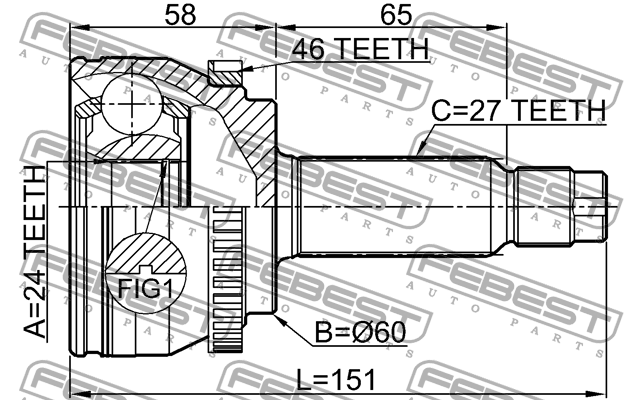 ШРУС внешний 24X60X27 HYUNDAI ELANTRA 11 (SD) 2011-2015 2210-SOUA46 2210-SOUA46 FEBEST