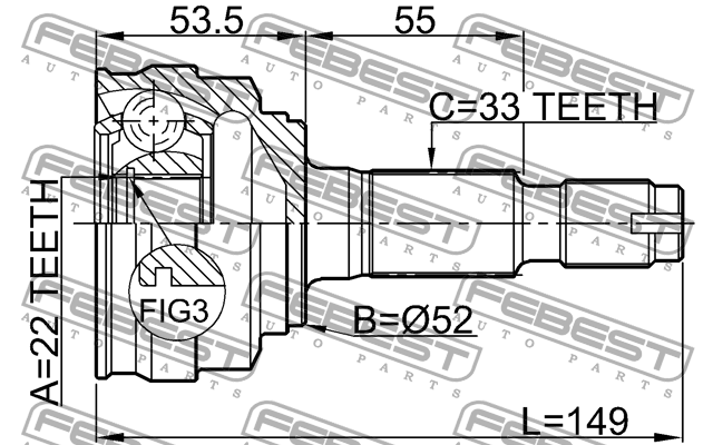 ШРУС внешний CHEVROLET LACETTI (J200) 22x52x33 1110-011 1110-011 FEBEST