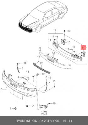 КРОНШТЕЙН УСИЛИТЕЛЯ БАМПЕРА ПЕРЕДНЕГО ЛЕВЫЙ 0K2S150090 HYUNDAI