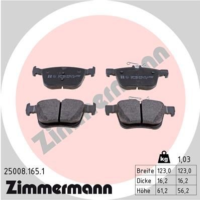 колодки дисковые !задн. 123x61x16 \ Audi A3, VW Golf VII 1.2TSI-1.8TFSI/2.0TDI 1 250081651 ZIMMERMANN