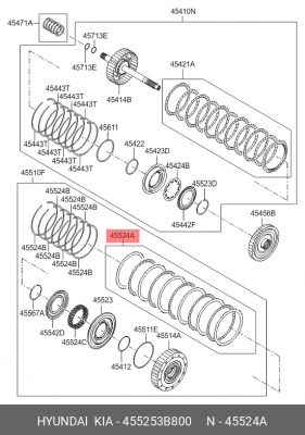 Диск фрикционный АКПП HYUNDAI Santa Fe (10-),i40 (12-),ix35 (10-) комплект OE 455253B800 HYUNDAI KIA