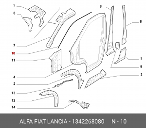 Планка стойки лобового стекла, правая  1342268080 1342268080 FIAT