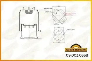 Пневморессора Premium со стаканом (металл) 4 шп.+возд. / 4 отв. Fruehauf, ROR, S 090030358 SONDER