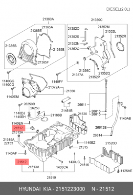ПРОБКА СЛИВНАЯ ПОДДОНА 2151223000 MOBIS