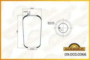 Пневморессора Premium без стакана 1 шп.-штуц. смещ. M24*1,5/16*1,5 MB Atego Voss 090030366 SONDER