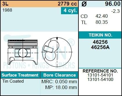 Поршень без колец Toyota 3L d96.0+0.50 (13101-54101) Teikin 46256A0.50 46256A050 TEIKIN