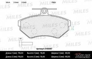 Колодки тормозные передние (без датчика + болты) (Смесь Semi-Metallic) AUDI A4 1 E100097 MILES