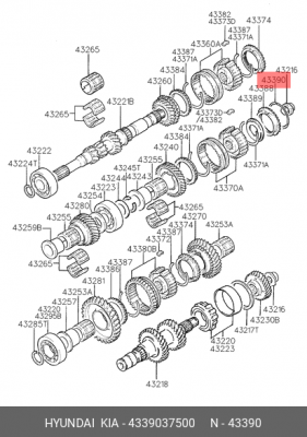 Упорное кольцо пружина синхронизатора Hyundai Accent, Elantra, Sonata, Tiburon 1 4339037500 HYUNDAI KIA
