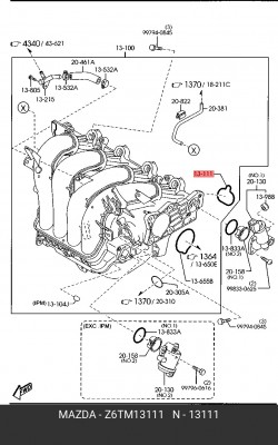 Прокладка коллектора MAZDA 3 (03-) впускного OE Z6TM-13-111 MAZDA