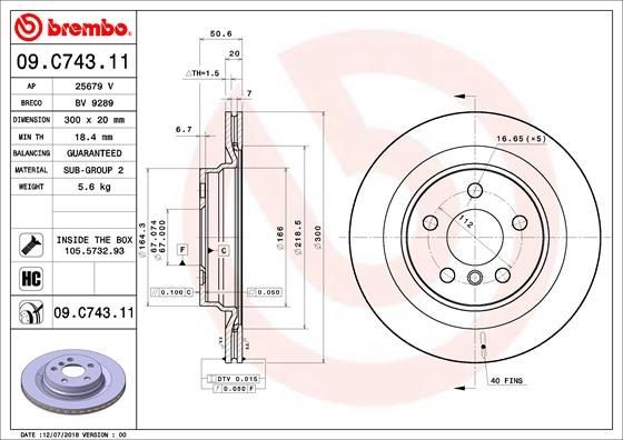 Диск тормозной 09.C743.11 09.C743.11 BREMBO