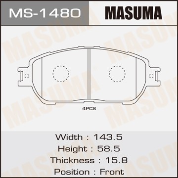 колодки дисковые передние!\ Toyota Previa 3.0 00-05, Lexus ES 3.0/3.3 01-06 MS1480 MASUMA