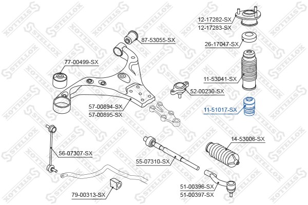отбойник амортизатора!\ Hyundai Lantra 96-00, KIA Cerato 04> 11-51017-SX STELLOX