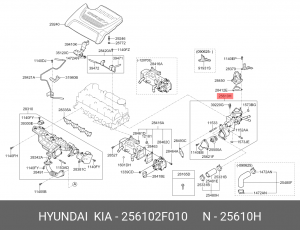 Термостат HYUNDAI ix35 (10-),Santa Fe (10-) (2.0/2.2 TCI) в сборе OE 256102F010 HYUNDAI KIA