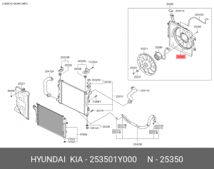 Кожух KIA Picanto (11-) вентилятора охлаждения OE 253501Y000 HYUNDAI KIA