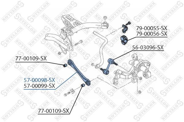 рычаг задний нижний левый!\ Audi A3, VW Golf V/Passat B6/Touran 03> 57-00098-SX STELLOX