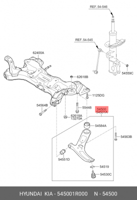 Рычаг подвески HYUNDAI Solaris KIA Rio (11-) передней нижний левый OE 54500-1R000 HYUNDAI KIA
