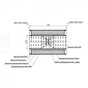 Пламегаситель универс. 100/150-55 с перф. диффузором (нерж. сталь) (ESM 10015055 ESM 10015055D TRIALLI