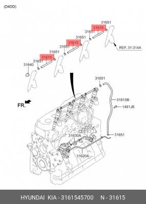 Шланг топливный HYUNDAI County сливной от форсунок OE 3161545700 HYUNDAI KIA