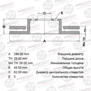 Диск тормозной передний AVANTECH BR0147S AVANTECH