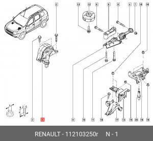 ОПОРА ДВИГАТЕЛЯ ПЕР ПРАВ (МЕТ,РЕЗ) 112103250R 112103250R RENAULT