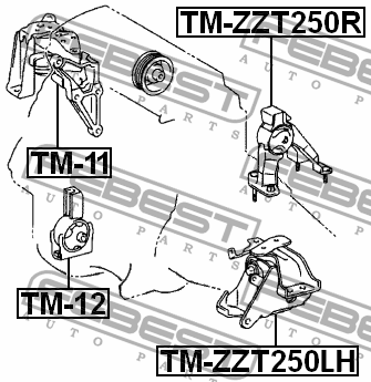 Опора двигателя левая TOYOTA AVENSIS ADT25#,AZT25#,CDT250,ZZT25# 2003.01-2008.11 TM-ZZT250LH FEBEST