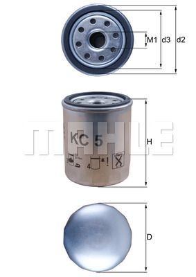 Фильтр топливный навертн. H=81,79 D=80,52 3/4-16 UNF-2B Cummins/Isuzu/Perkins/Ca KC5 MAHLE KNECHT