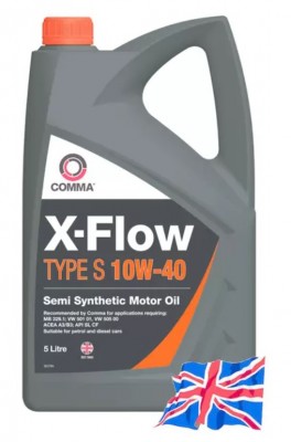 COMMA 10W40 X-FLOW TYPE S (5L) масло мот.! полусинт ACEA A3/B3,API SL/CF,MB 229. XFS5L COMMA