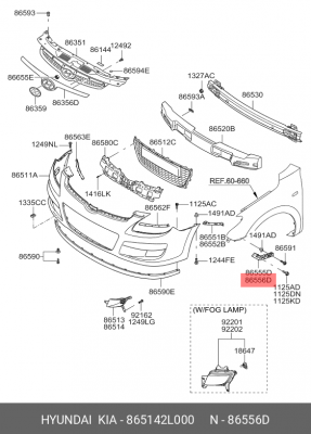 Кронштейн бампера HYUNDAI i30 (07-) переднего правый OE 865142L000 HYUNDAI KIA