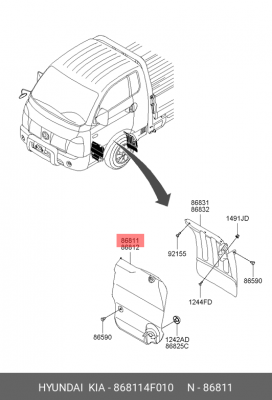 Подкрылок HYUNDAI Porter 2 (06-) передний левый (передняя часть) OE 868114F010 HYUNDAI KIA