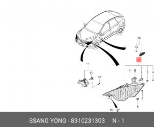 Фара SSANGYONG Actyon (06-),Actyon Sport (06-) правая (с корректором) OE 8310231303 SSANG YONG
