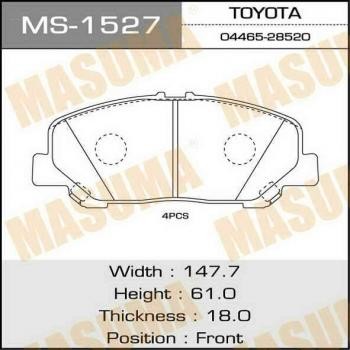 колодки дисковые передние !с антискрип. пл.\ Toyota Previa 2.4/3.5 05> MS1527 MASUMA