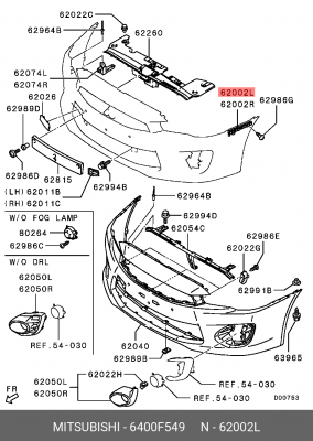 Кронштейн бампера MITSUBISHI Galant (00-) переднего левый OE 6400F549 MITSUBISHI