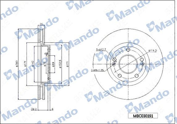 Диск тормозной HYUNDAI Tucson (04-),Getz KIA Sportage (04-) передний (1шт.) MAND MBC030191 MANDO