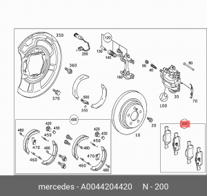 Колодки тормозные MERCEDES (W211,W212,W220,W221,R230) задние (4шт.) ОЕ A0044204420 MERCEDES BENZ