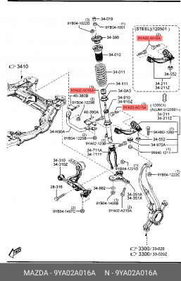 болт с двухгранной головкой 9YA02A016A 9YA02A016A MAZDA