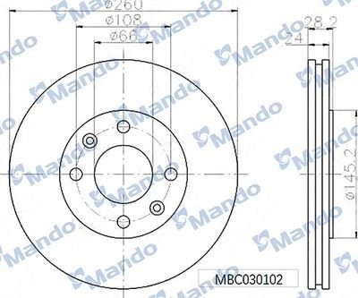 Диск тормозной TOYOTA Corolla (92-02) передний (1шт.) MANDO MBC030103 MANDO