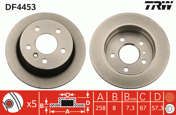 Диск тормозной задний MERCEDES A W169, B W245 DF4453 DF4453 TRW