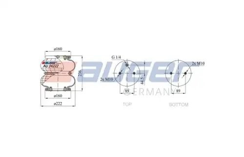 Пневморессора 2-х волновая верх 2шп.M10 1отв-шт.M12 смещ.44.5 Низ2шп.M10Schwarzm AU342222P AUGER