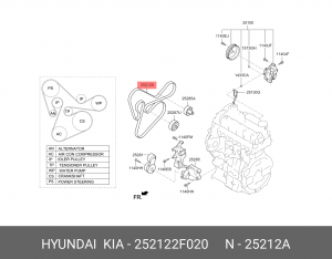 Ремень приводной поликлиновой 6PK2503 HYUNDAI Santa Fe (11-) (2.0/2.2 TDI) OE 252122F020 HYUNDAI KIA
