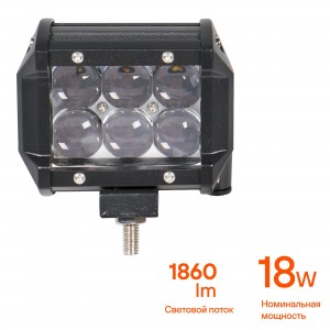 Фара светодиодная (балка) двухрядная, 6 LED 4D линза, 18W (98х78х65) 12/24V (ALE ALED042 AIRLINE