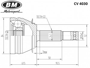 Шрус наружний с пыльником, 8V  CV4030 CV4030 BM MOTORSPORT