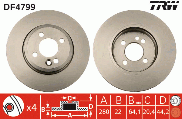 Диск тормозной передний MINI (R56) (280мм) DF4799 DF4799 TRW